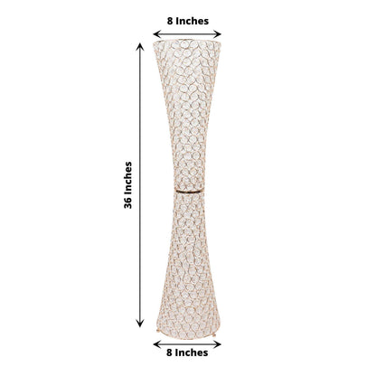 Metal Hurricane Floral Vase Centerpiece Metallic Gold with Crystal Beaded Design - Decorative Table Piece 36" - Bell Racket Store