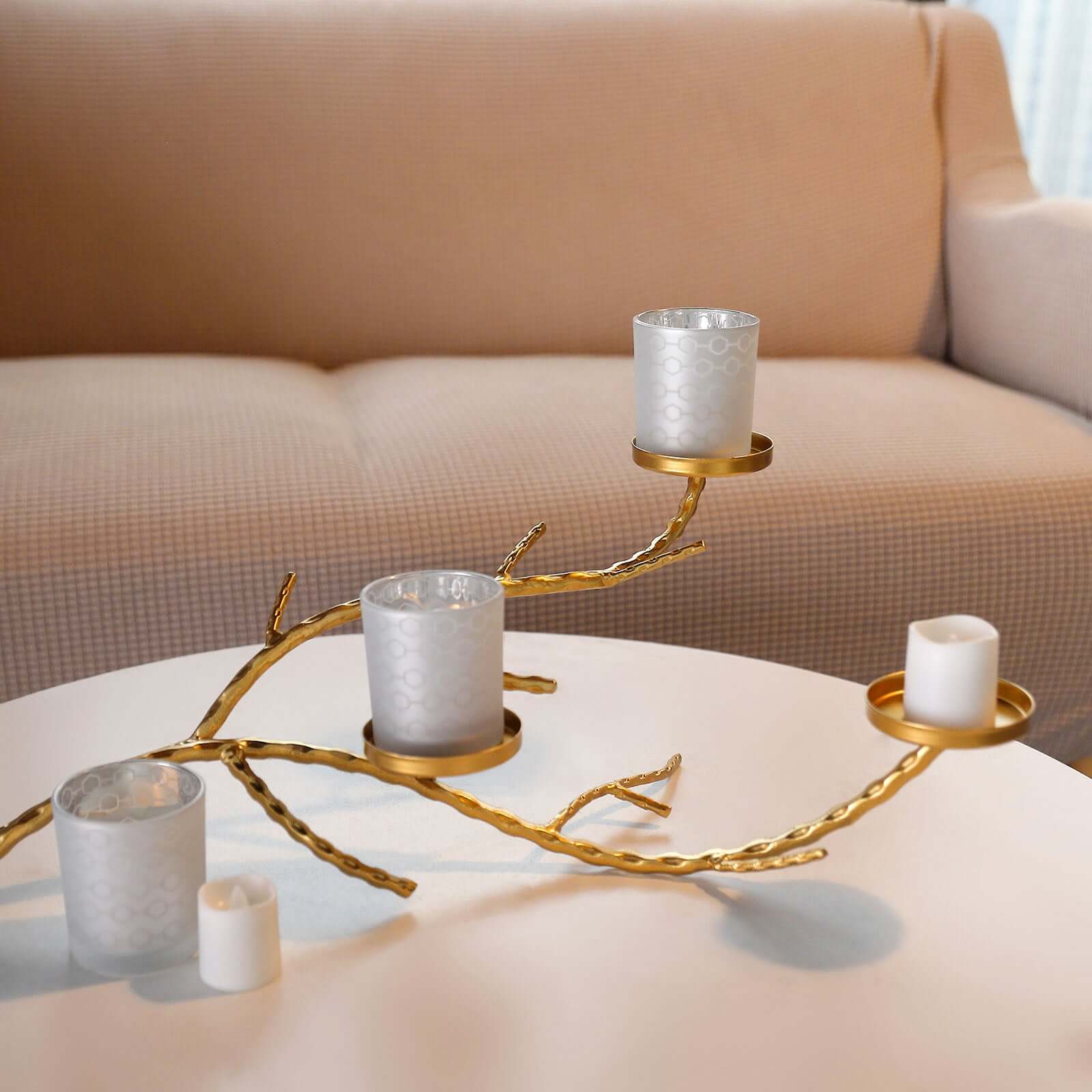 Metal Manzanita Tree Branch Candelabra Candle Holder Stand Gold - Twig Branch Design Table Centerpiece 2ft - Bell Racket Store