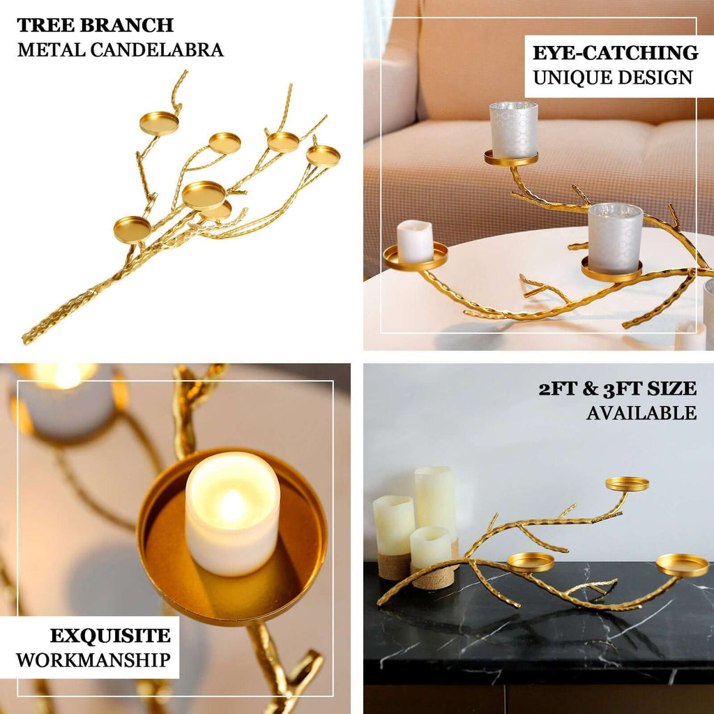 Metal Manzanita Tree Branch Candelabra Candle Holder Stand Gold - Twig Branch Design Table Centerpiece 3ft - Bell Racket Store