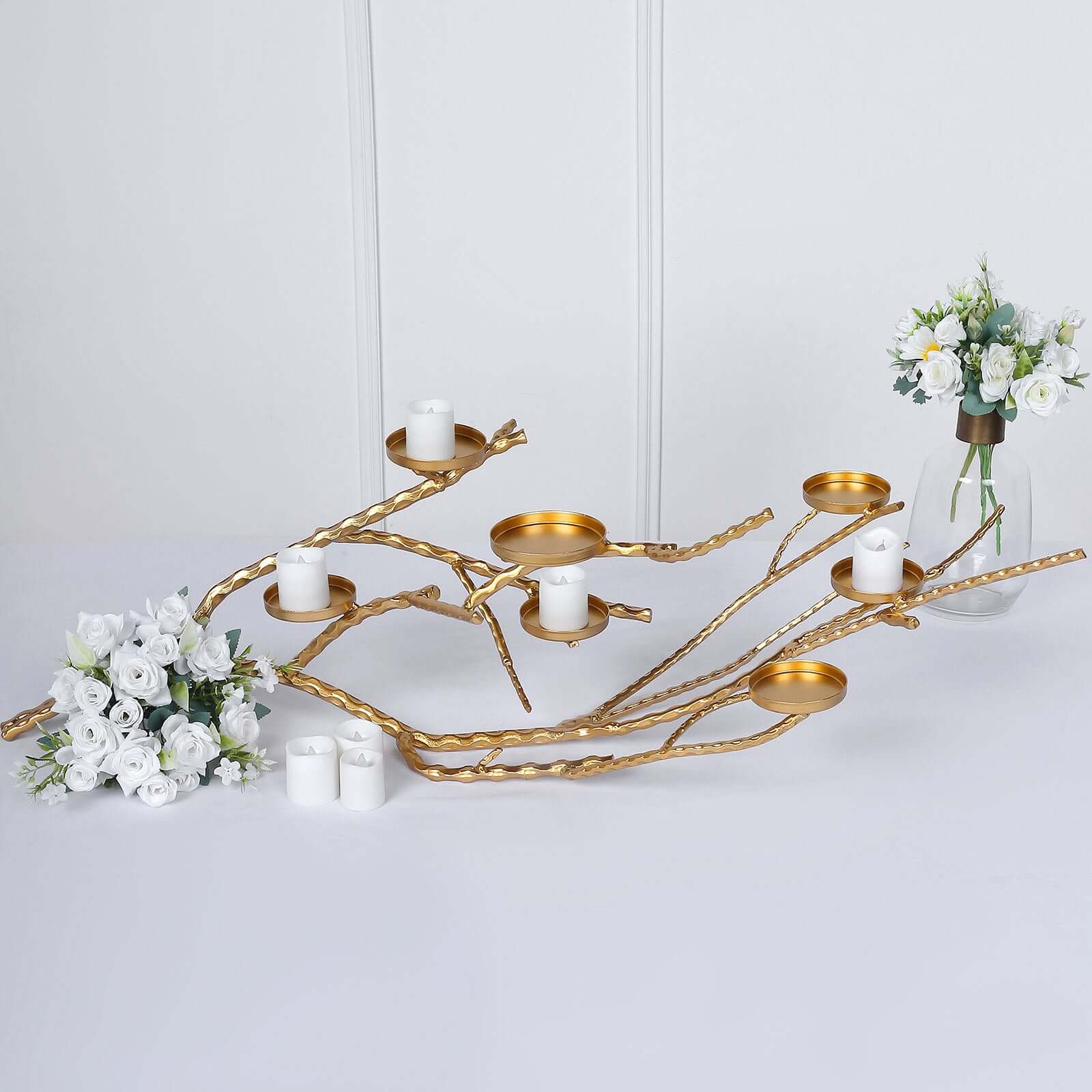 Metal Manzanita Tree Branch Candelabra Candle Holder Stand Gold - Twig Branch Design Table Centerpiece 3ft - Bell Racket Store