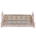 Metal Mirrored Rectangle Serving Tray 16"x12" in Rose Gold Fleur De Lis Design with Handles, French Inspired Decorative Vanity Tray Centerpiece - Bell Racket Store