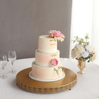 Metal Pedestal Cake Stand Fleur De Lis Round Design Gold - Cupcake Dessert Display Table Centerpiece 20" - Bell Racket Store