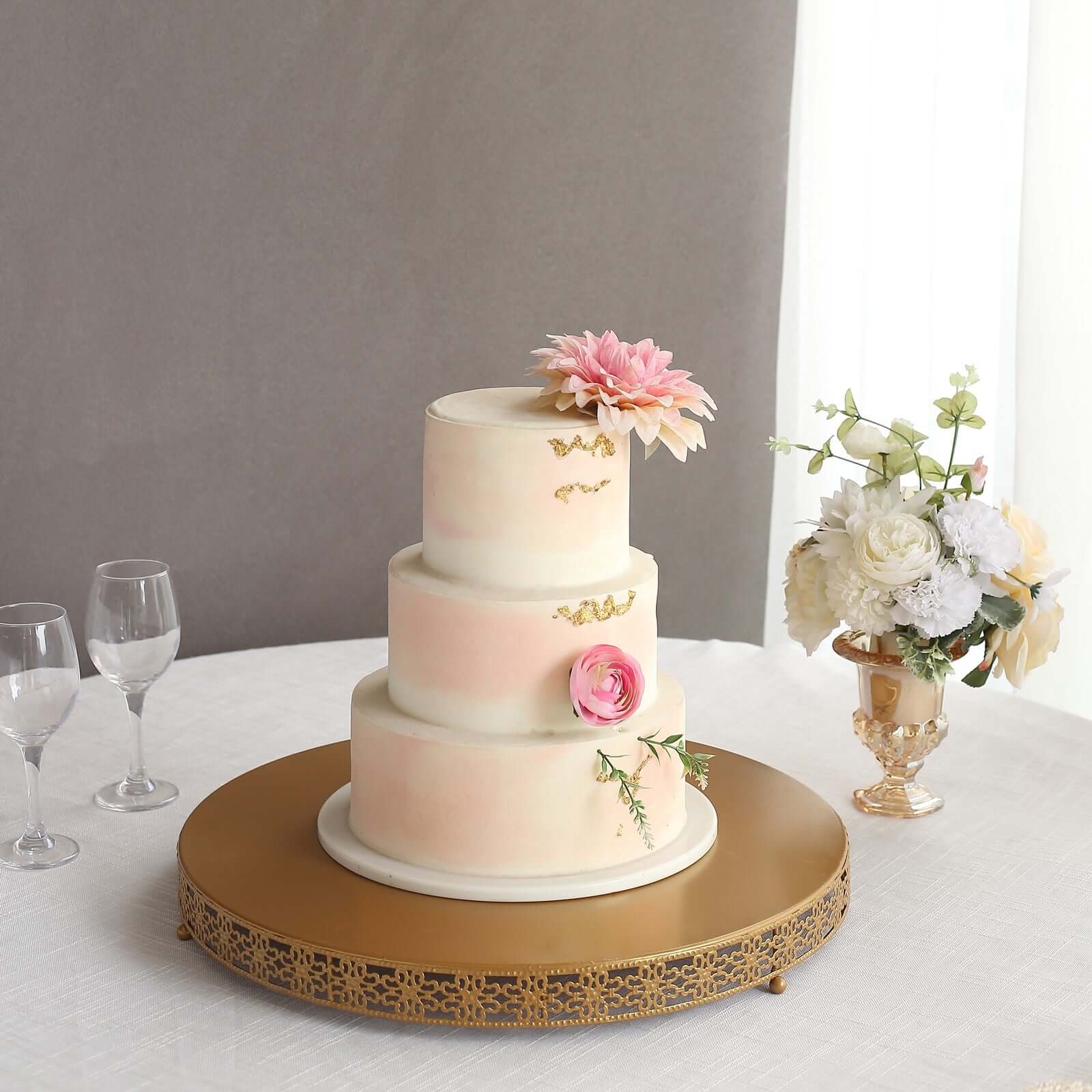 Metal Pedestal Cake Stand Fleur De Lis Round Design Gold - Cupcake Dessert Display Table Centerpiece 20" - Bell Racket Store