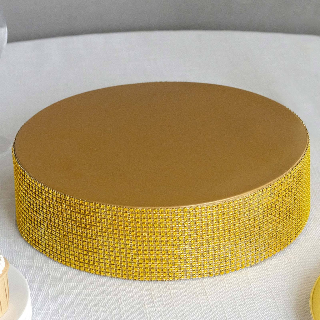 Metal Pedestal Cake Stand Round Design with Rhinestones Gold - Cupcake Holder and Dessert Table Centerpiece 12" - Bell Racket Store