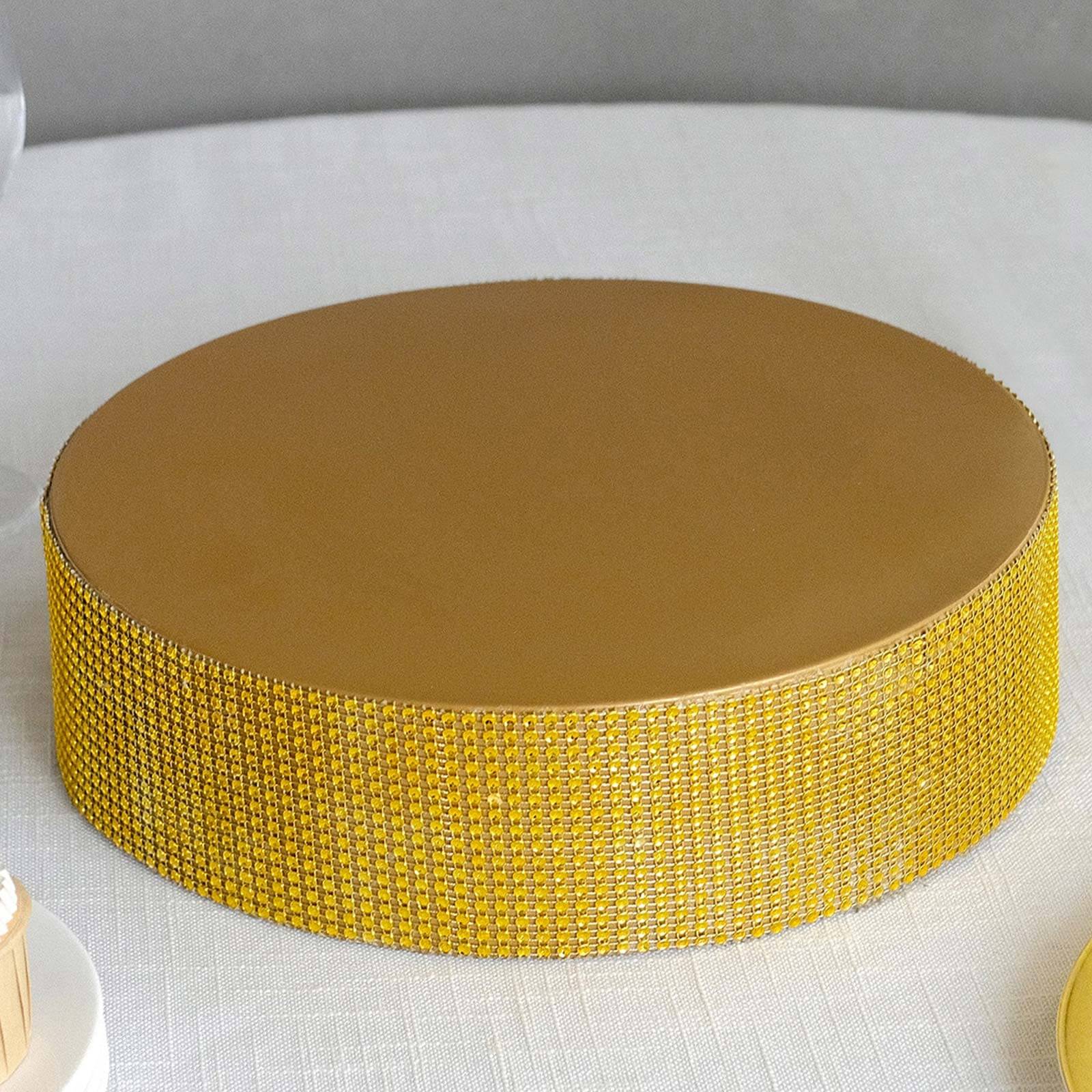 Metal Pedestal Cake Stand Round Design with Rhinestones Gold - Cupcake Holder and Dessert Table Centerpiece 12" - Bell Racket Store
