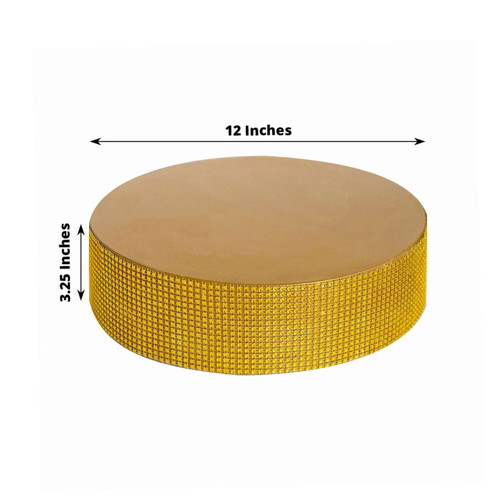 Metal Pedestal Cake Stand Round Design with Rhinestones Gold - Cupcake Holder and Dessert Table Centerpiece 12" - Bell Racket Store