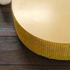 Metal Pedestal Cake Stand Round Design with Rhinestones Gold - Cupcake Holder and Dessert Table Centerpiece 12" - Bell Racket Store