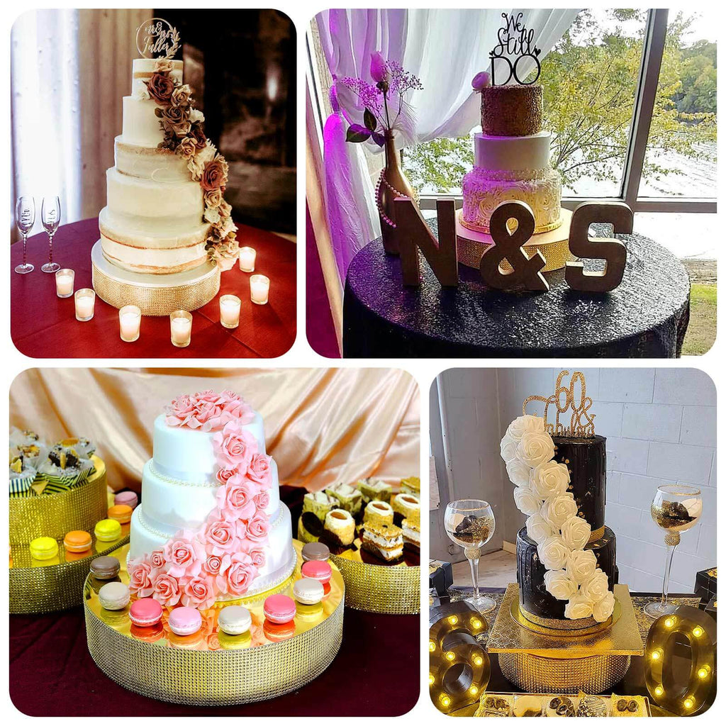 Metal Pedestal Cake Stand Round Design with Rhinestones Gold - Cupcake Holder and Dessert Table Centerpiece 12" - Bell Racket Store