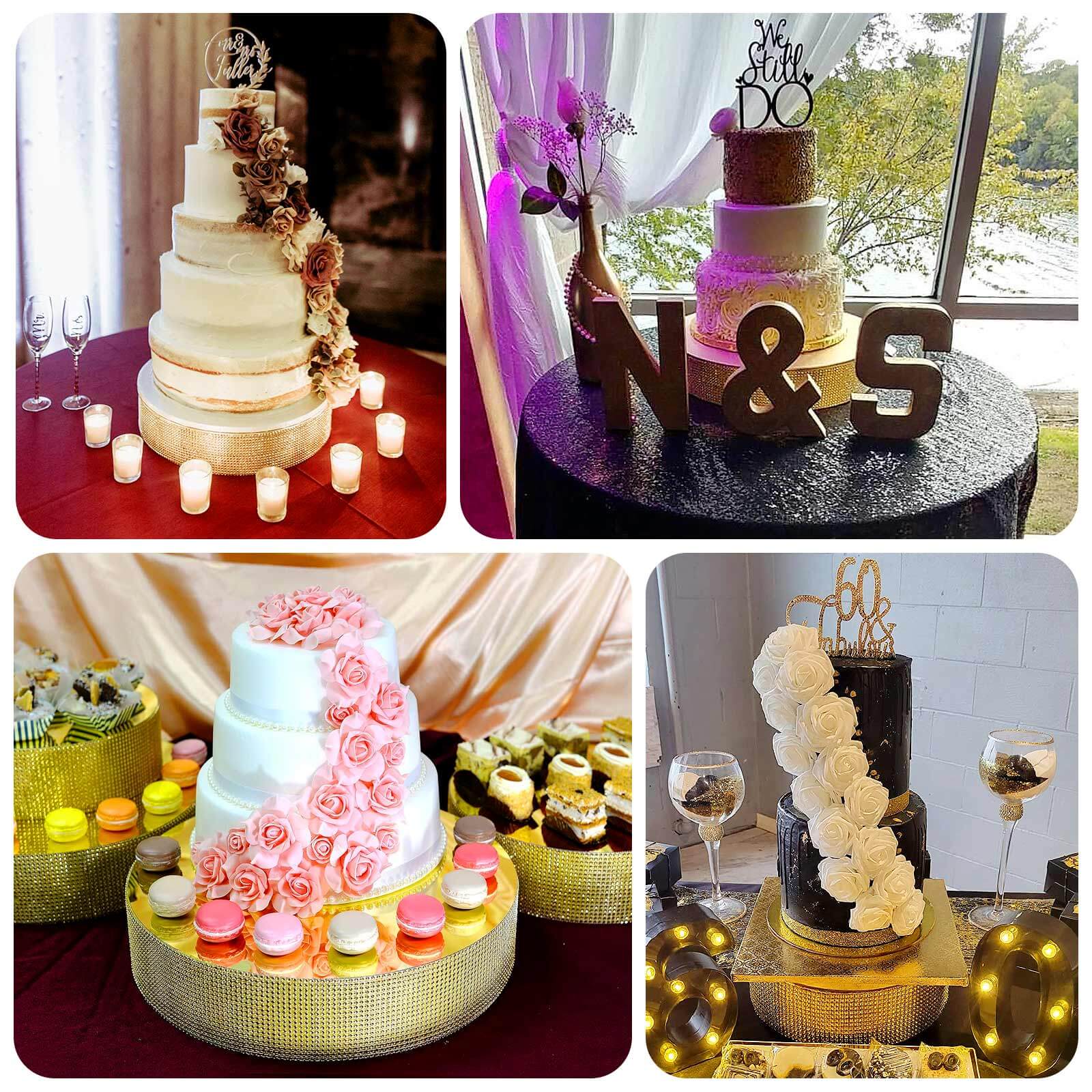 Metal Pedestal Cake Stand Round Design with Rhinestones Gold - Cupcake Holder and Dessert Table Centerpiece 12" - Bell Racket Store