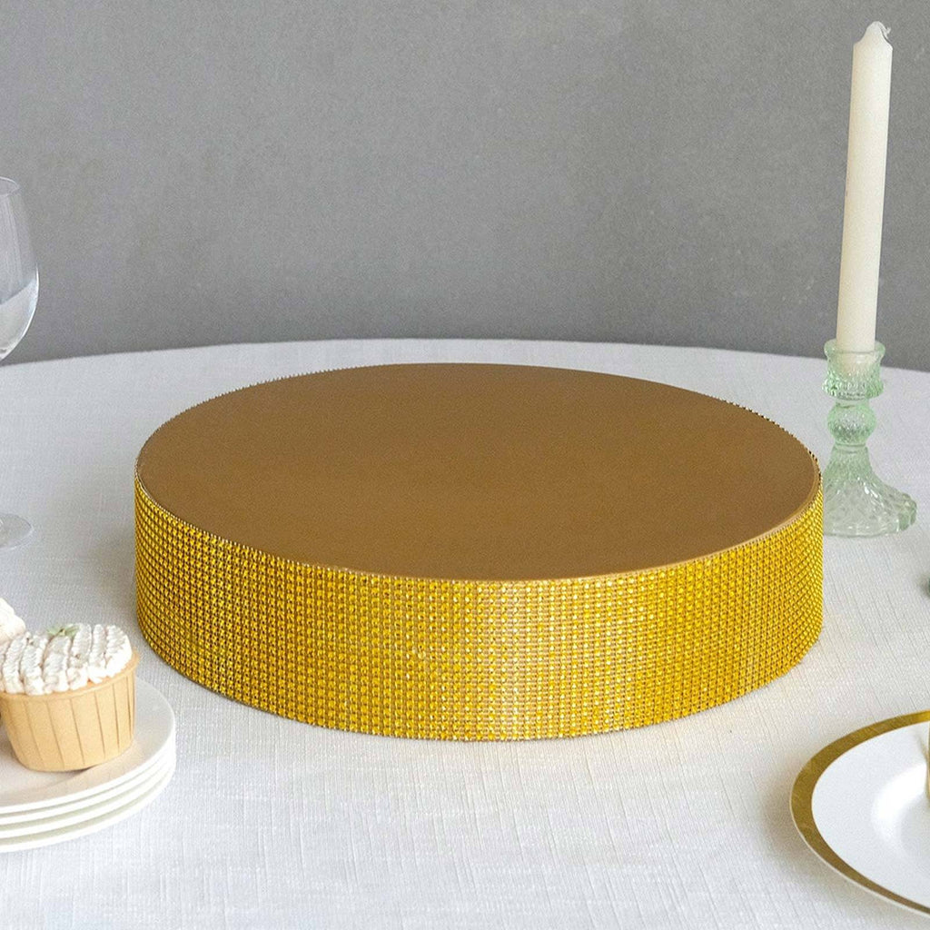 Metal Pedestal Cake Stand Round Design with Rhinestones Gold - Cupcake Holder and Dessert Table Centerpiece 14" - Bell Racket Store