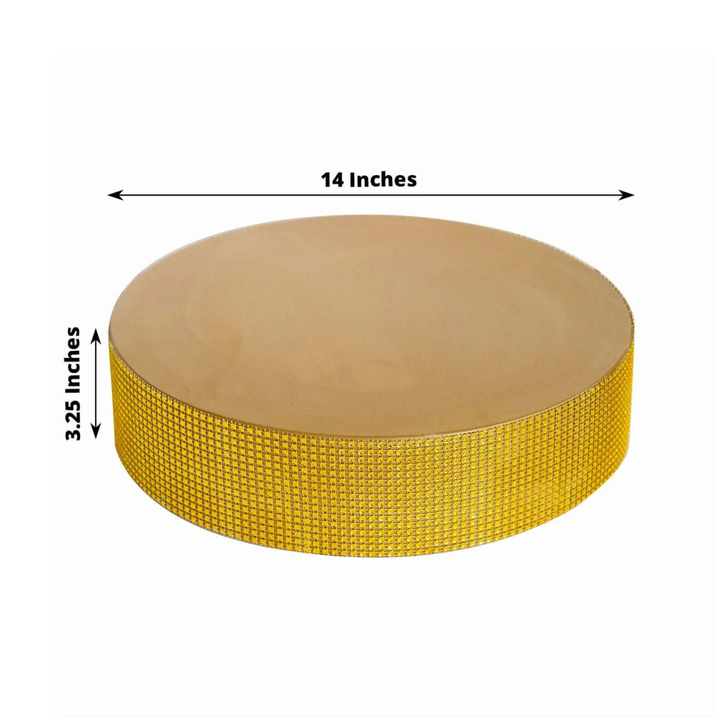 Metal Pedestal Cake Stand Round Design with Rhinestones Gold - Cupcake Holder and Dessert Table Centerpiece 14" - Bell Racket Store