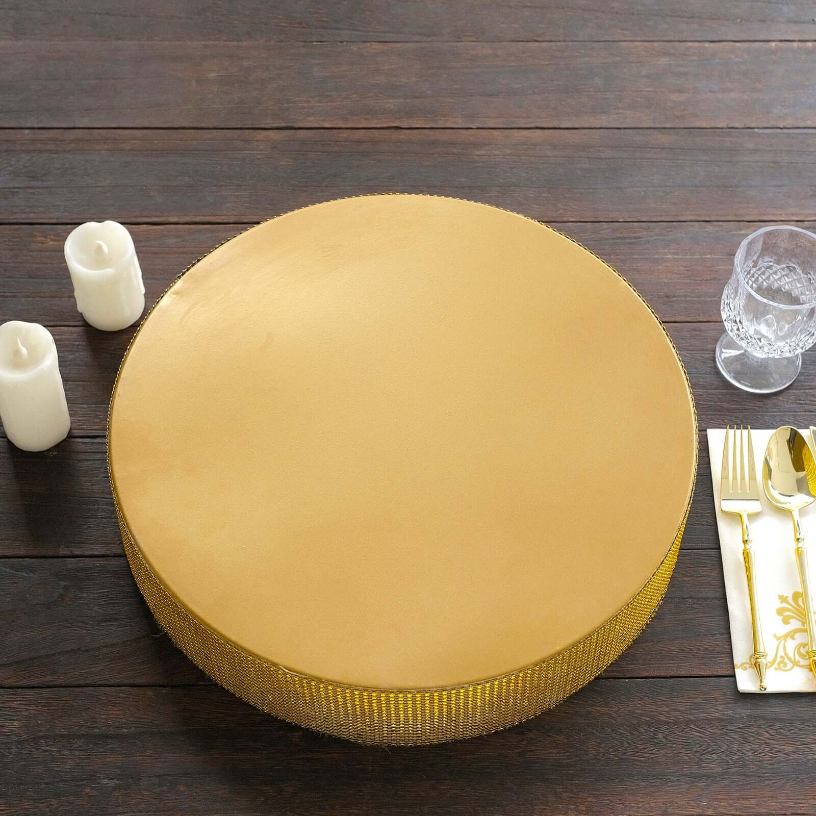 Metal Pedestal Cake Stand Round Design with Rhinestones Gold - Cupcake Holder and Dessert Table Centerpiece 16" - Bell Racket Store