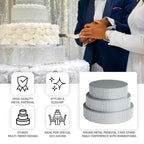 Metal Pedestal Cake Stand Round Design with Rhinestones Silver - Cupcake Holder and Dessert Table Centerpiece 14" - Bell Racket Store