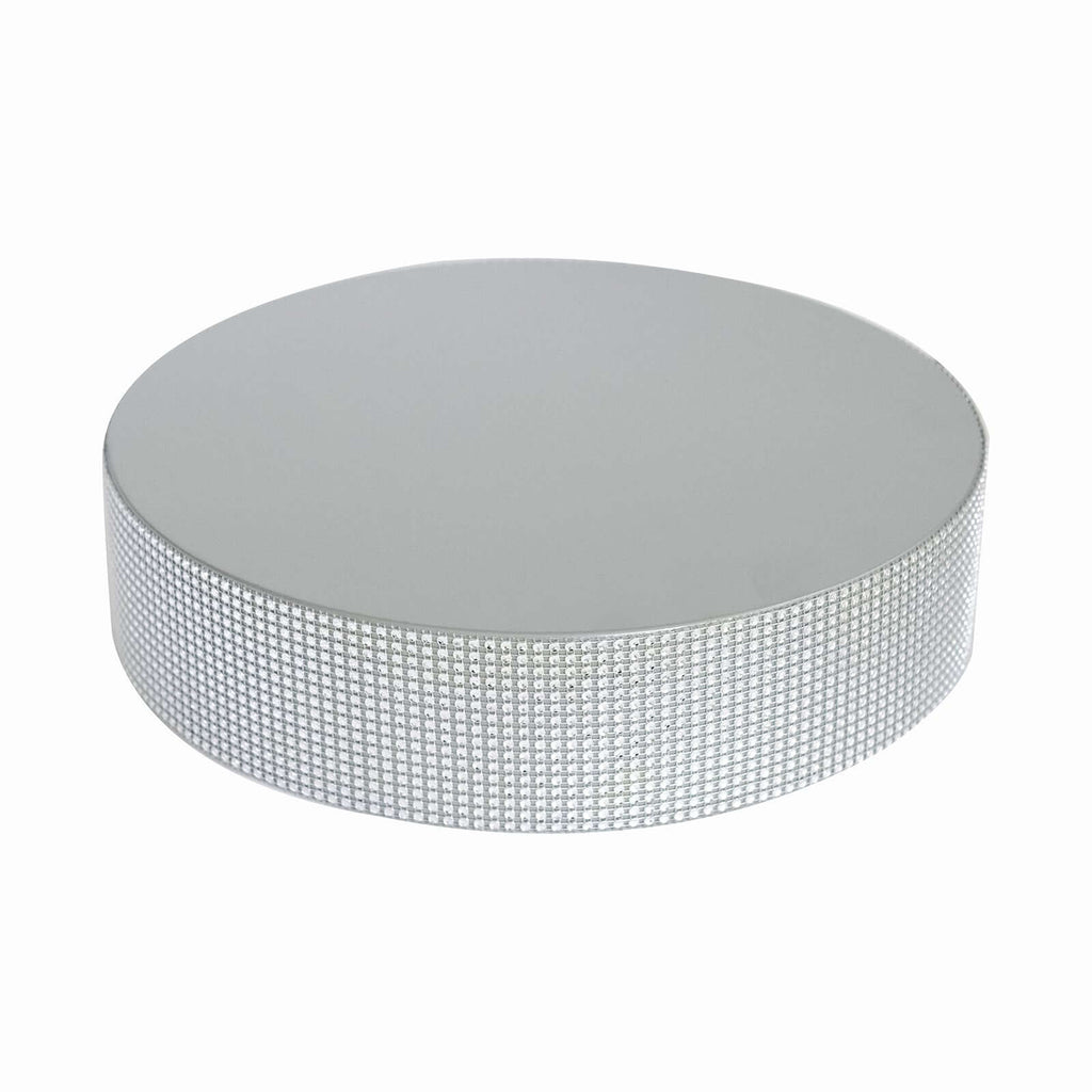 Metal Pedestal Cake Stand Round Design with Rhinestones Silver - Cupcake Holder and Dessert Table Centerpiece 14" - Bell Racket Store