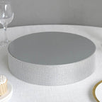 Metal Pedestal Cake Stand Round Design with Rhinestones Silver - Cupcake Holder and Dessert Table Centerpiece 14" - Bell Racket Store