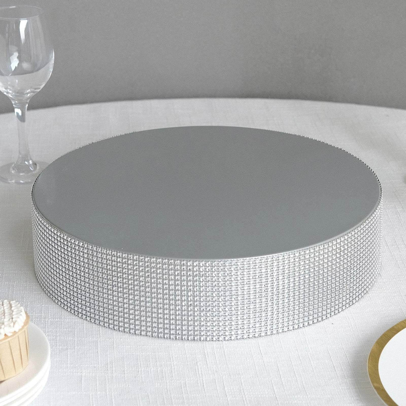 Metal Pedestal Cake Stand Round Design with Rhinestones Silver - Cupcake Holder and Dessert Table Centerpiece 14" - Bell Racket Store