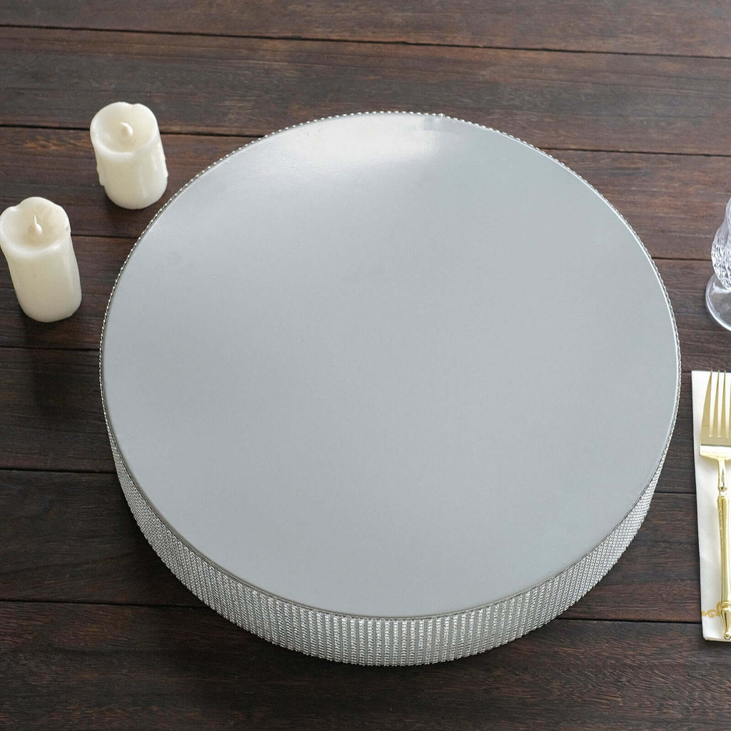 Metal Pedestal Cake Stand Round Design with Rhinestones Silver - Cupcake Holder and Dessert Table Centerpiece 16" - Bell Racket Store