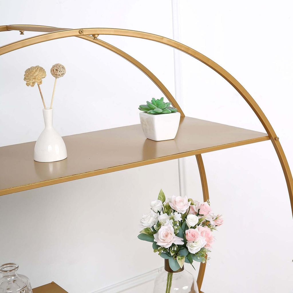 Metal Round Cake Dessert Display Stand 4ft Gold - Sturdy Large Modern Shelf Rack for Event Backdrops Balloon Garlands Floral Installations & Bookcase - Bell Racket Store