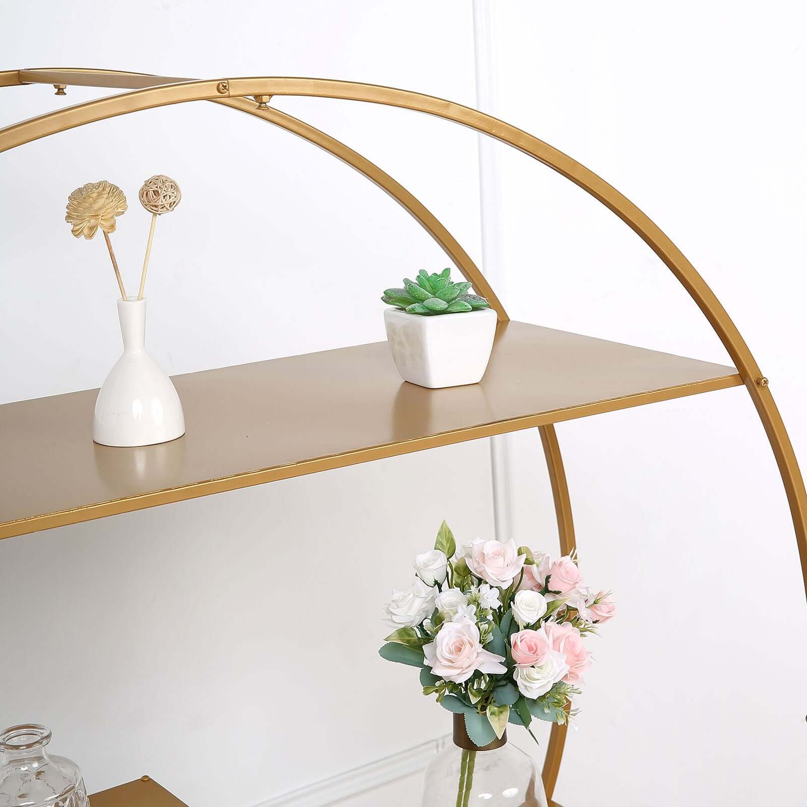 Metal Round Cake Dessert Display Stand 4ft Gold - Sturdy Large Modern Shelf Rack for Event Backdrops Balloon Garlands Floral Installations & Bookcase - Bell Racket Store