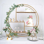Metal Round Cake Dessert Display Stand 4ft Gold - Sturdy Large Modern Shelf Rack for Event Backdrops Balloon Garlands Floral Installations & Bookcase - Bell Racket Store