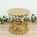 Metal Round Pedestal Cake Stand Gold Carousel Design with Hanging Acrylic Beads for Cupcakes & Pastries 14" - Bell Racket Store