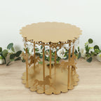 Metal Round Pedestal Cake Stand Gold Carousel Design with Hanging Acrylic Beads for Cupcakes & Pastries 14" - Bell Racket Store