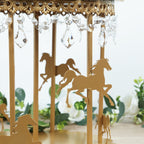 Metal Round Pedestal Cake Stand Gold Carousel Design with Hanging Acrylic Beads for Cupcakes & Pastries 14" - Bell Racket Store