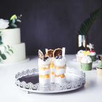 Metal Round Serving Tray 12" in Silver with Embellished Rims, Stylish Decorative Vanity Tray Centerpiece