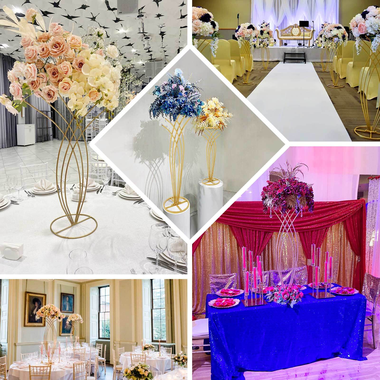 Metal Table Centerpiece Gold Mermaid Tail Design - Wedding Floral Display Flower Frame Stand 2ft - Bell Racket Store