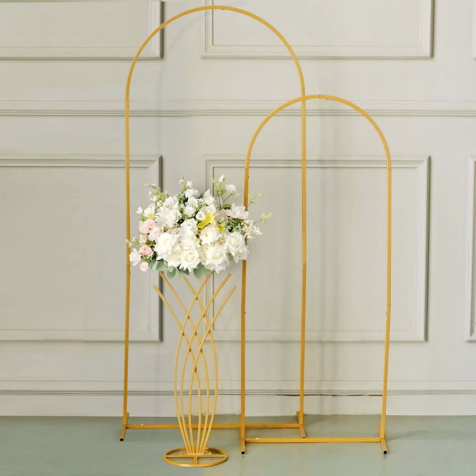 Metal Table Centerpiece Gold Mermaid Tail Design - Wedding Floral Display Flower Frame Stand 2ft - Bell Racket Store