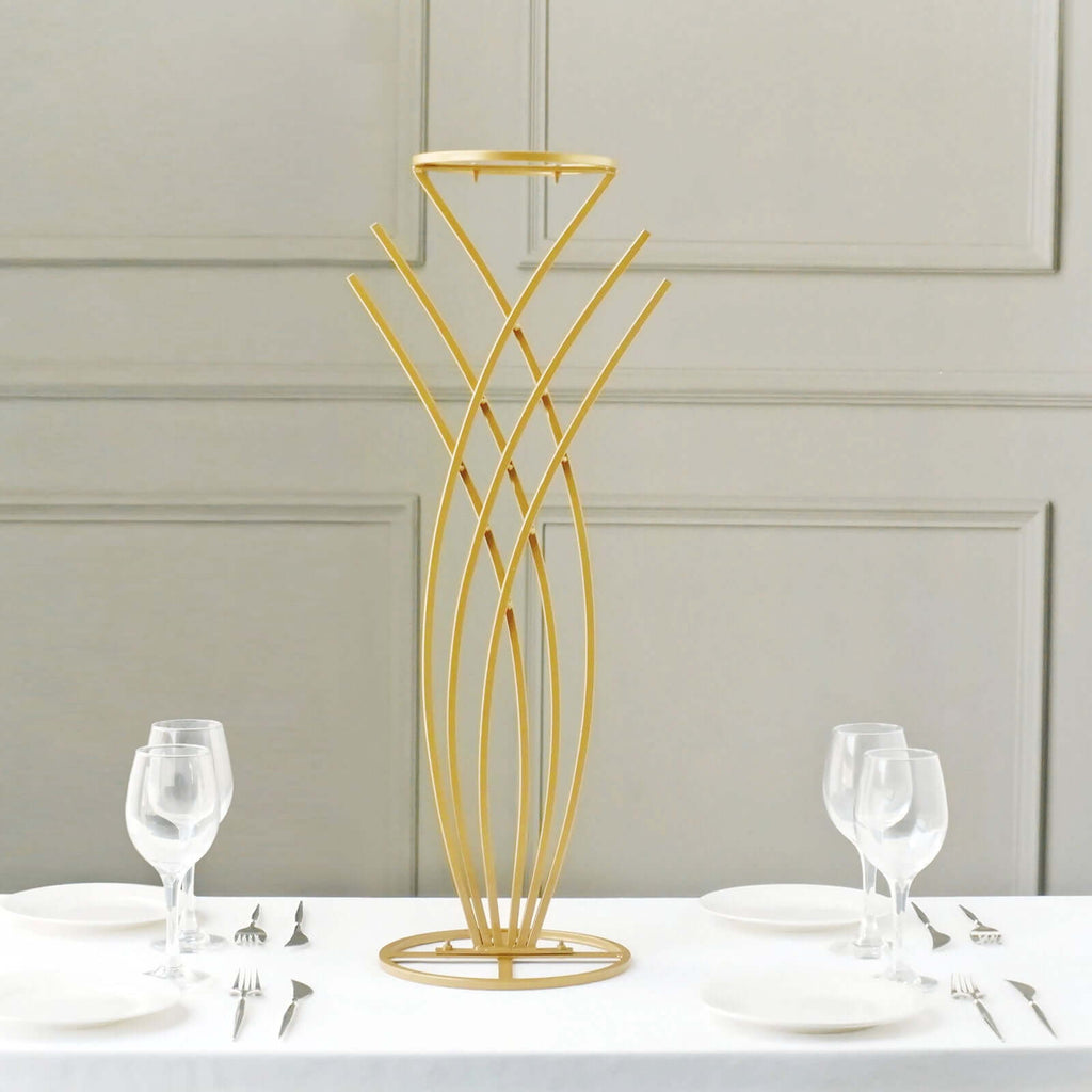 Metal Table Centerpiece Gold Mermaid Tail Design - Wedding Floral Display Flower Frame Stand 2ft - Bell Racket Store
