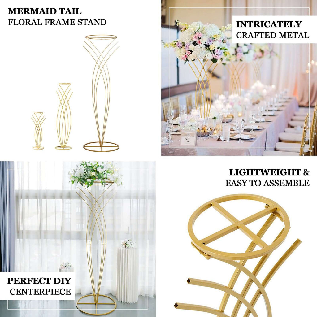 Metal Table Centerpiece Gold Mermaid Tail Design - Wedding Floral Display Flower Frame Stand 2ft - Bell Racket Store