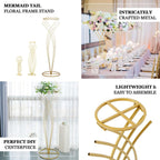 Metal Table Centerpiece Gold Mermaid Tail Design - Wedding Floral Display Flower Frame Stand 2ft - Bell Racket Store