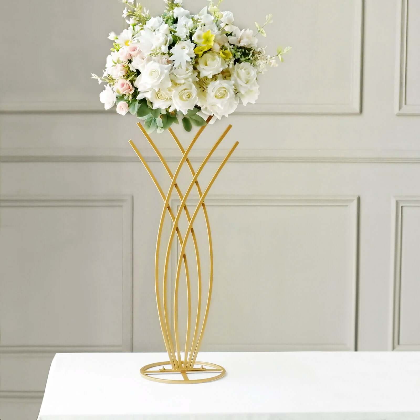 Metal Table Centerpiece Gold Mermaid Tail Design - Wedding Floral Display Flower Frame Stand 2ft - Bell Racket Store