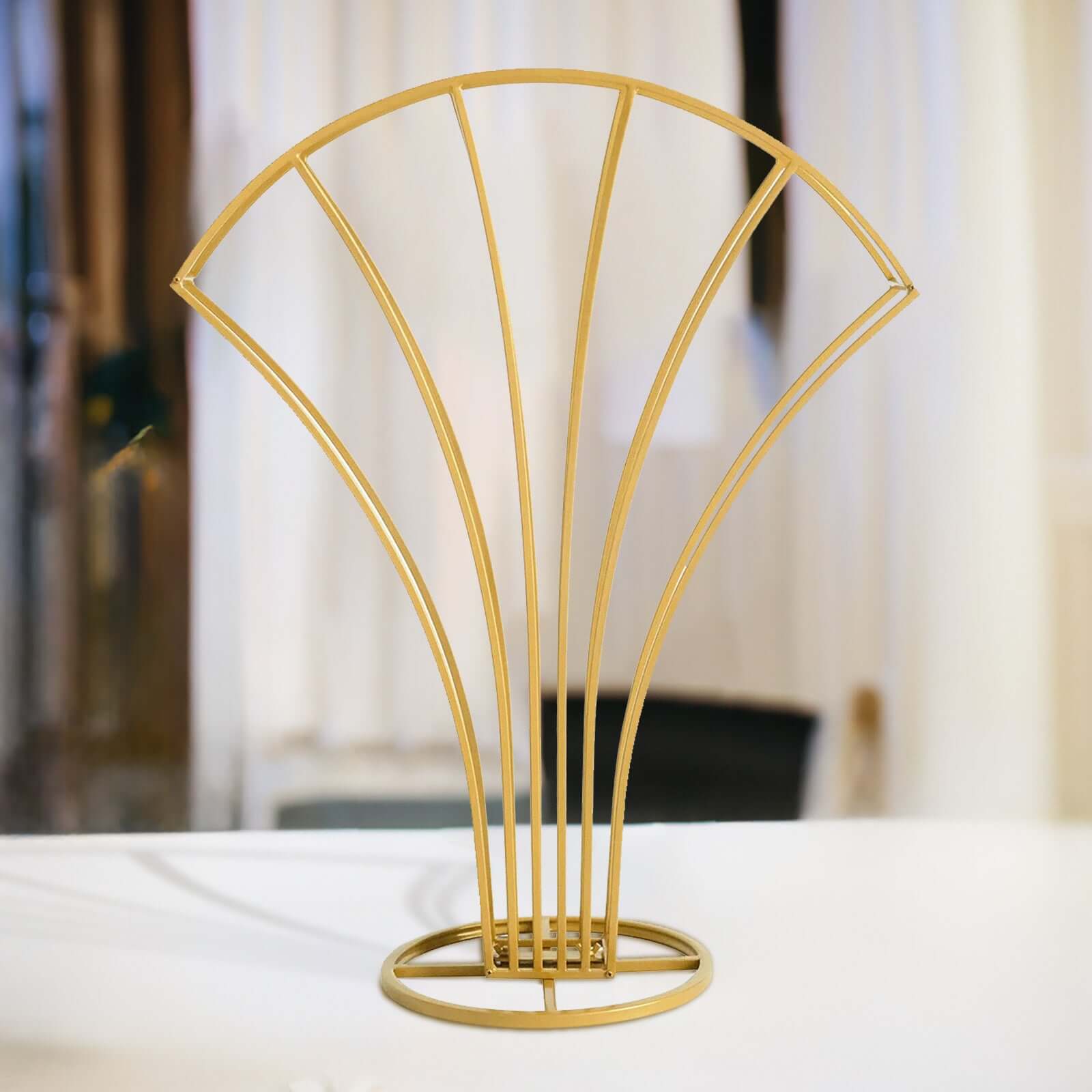 Metal Table Centerpiece Gold Scalloped Fan Shape Design - Wedding Floral Display Flower Frame Stand 32" - Bell Racket Store