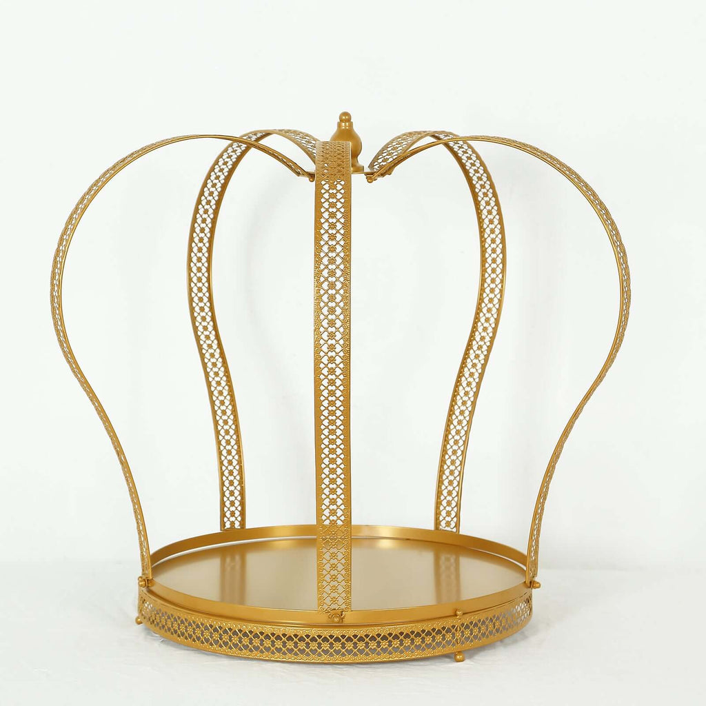 Metal Wedding Cake Stand 26" Gold Princess Crown Style - Exquisite Cupcake Display Holder Centerpiece for Fairy Tale Weddings & Chic Dessert Presentations - Bell Racket Store