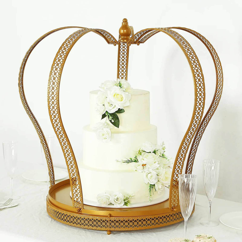 Metal Wedding Cake Stand 26" Gold Princess Crown Style - Exquisite Cupcake Display Holder Centerpiece for Fairy Tale Weddings & Chic Dessert Presentations - Bell Racket Store