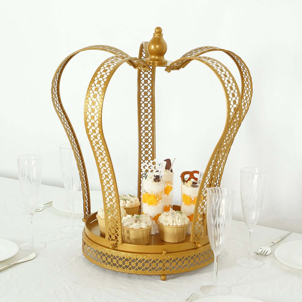 Metal Wedding Cupcake Stand Gold Princess Crown Style - Stunning Dessert Display Holder Centerpiece for Upscale Weddings & Special Occasions 19" - Bell Racket Store