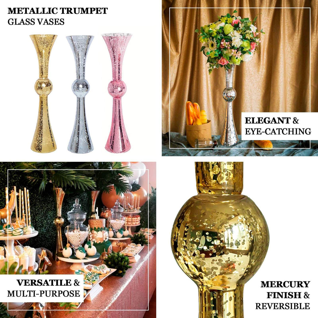 4-Pack Glass Trumpet Vases Reversible Latour Design Clear - Classy Wedding Table Flower Centerpieces 24"