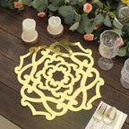 6-Pack Disposable Table Placemats in Metallic Gold Laser Cut Flower Design - 700GSM Cardboard Placemats for Glamorous Table Settings 13"