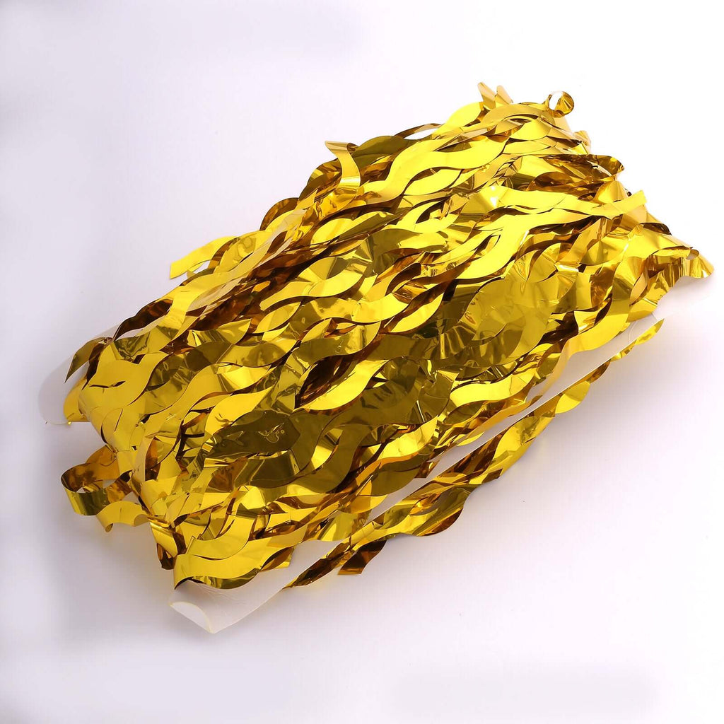 Metallic Gold Wavy Foil Fringe Party Backdrop, Curly Tinsel Streamer Photo Booth Curtain - 3ftx6ft - Bell Racket Store