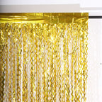 Metallic Gold Wavy Foil Fringe Party Backdrop, Curly Tinsel Streamer Photo Booth Curtain - 3ftx6ft - Bell Racket Store