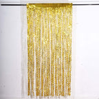 Metallic Gold Wavy Foil Fringe Party Backdrop, Curly Tinsel Streamer Photo Booth Curtain - 3ftx6ft - Bell Racket Store