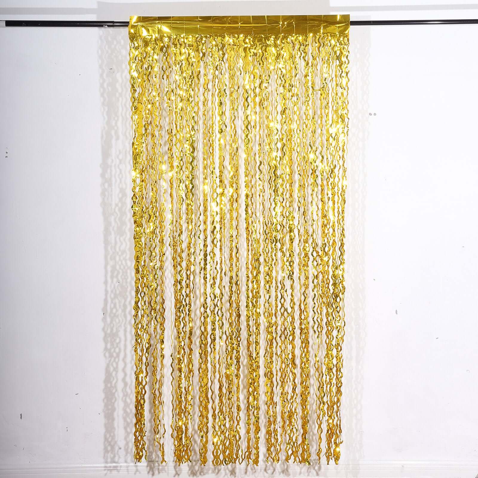 Metallic Gold Wavy Foil Fringe Party Backdrop, Curly Tinsel Streamer Photo Booth Curtain - 3ftx6ft - Bell Racket Store