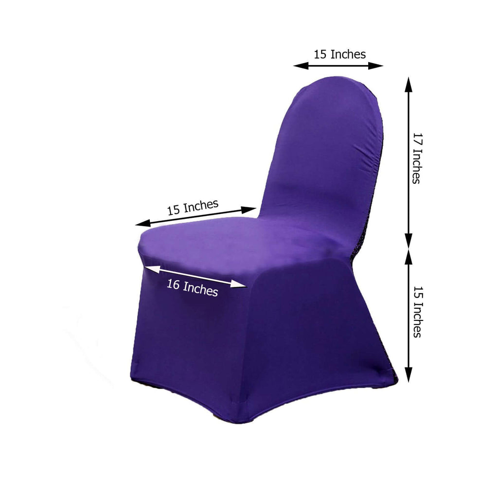 Spandex Chair Cover with Metallic Shimmer Tinsel Back for Banquet Chairs Purple - Fitted Slipcover