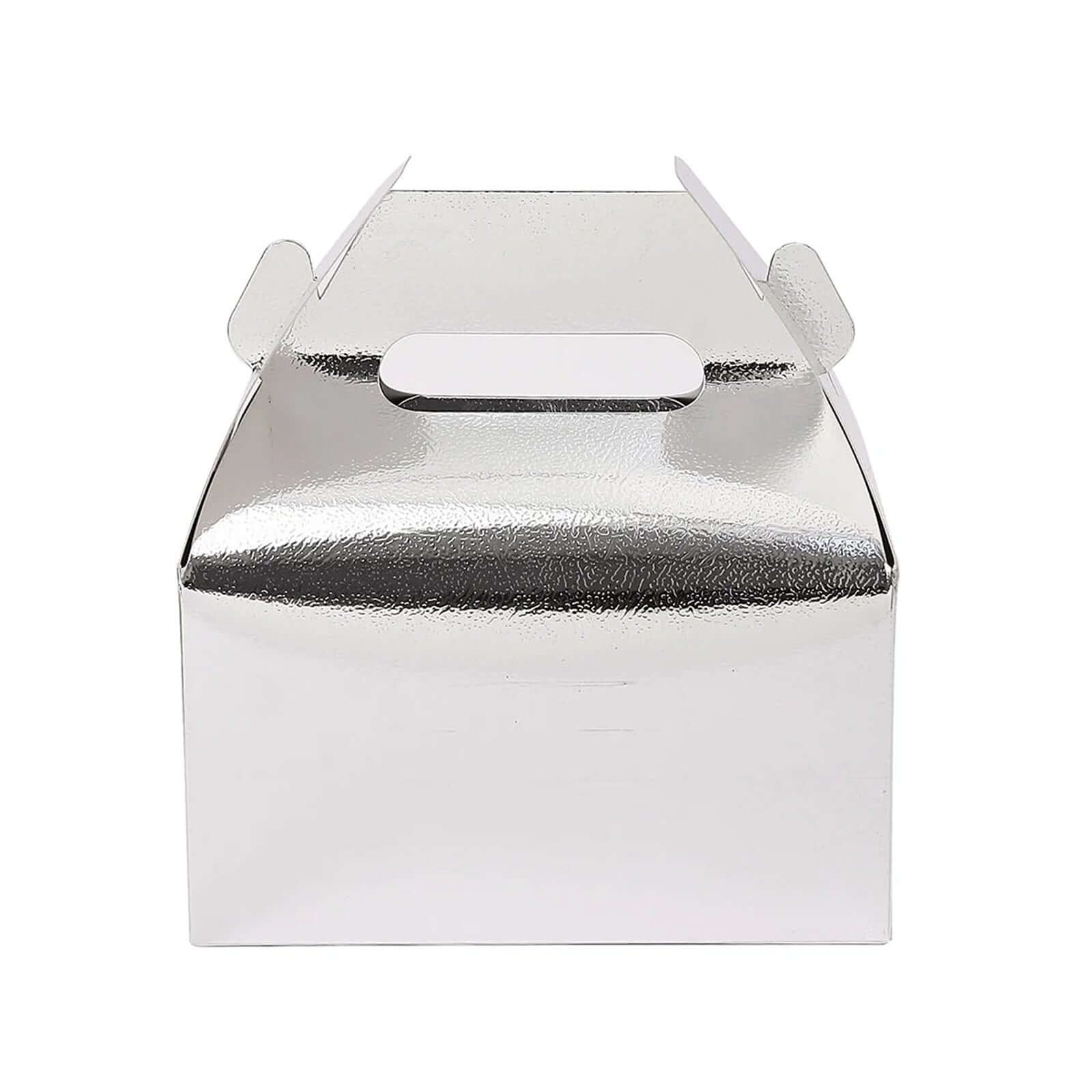 25 Pack Metallic Silver Candy Gift Tote Gable Boxes, Party Favor Treat Bags - 6"x3.5"x7"