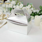 25 Pack Metallic Silver Candy Gift Tote Gable Boxes, Party Favor Treat Bags - 6"x3.5"x7"