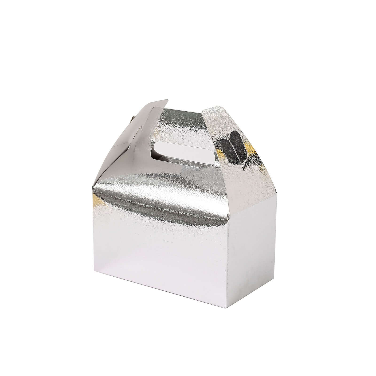 25 Pack Metallic Silver Candy Gift Tote Gable Boxes, Party Favor Treat Bags - 6"x3.5"x7"