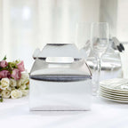 25 Pack Metallic Silver Candy Gift Tote Gable Boxes, Party Favor Treat Bags - 6"x3.5"x7"