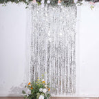 Metallic Silver Wavy Foil Fringe Party Backdrop, Curly Tinsel Streamer Photo Booth Curtain - 3ftx6ft - Bell Racket Store